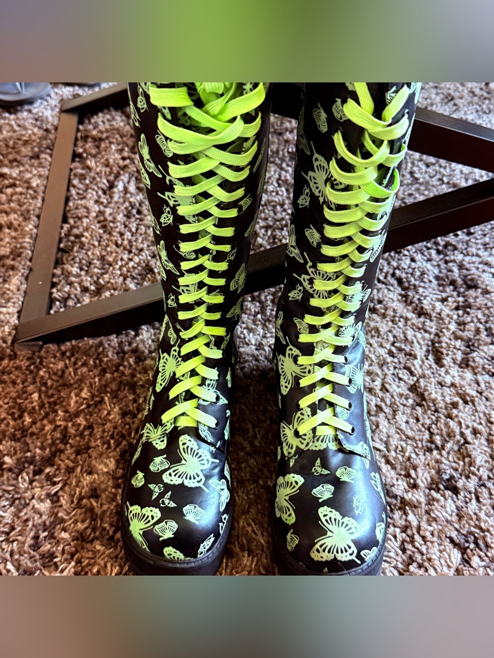 DOLLS KILL CLUB EXXX Glow In The Dark Platform Boots Butterfly Print SZ 9 - Picture 7 of 16